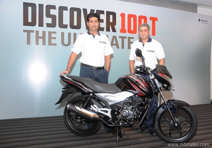 Mr. Rajiv Bajaj, MD and Mr. K Srinivas, President - Motorcylcles, Bajaj Auto Ltd. at the launch of company's new motorcycle Discover 100T